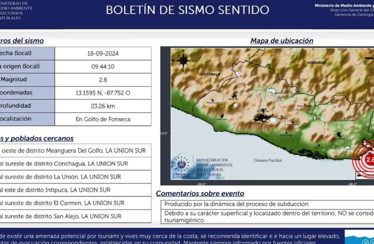 #SismoSV | Un sismo de 2.8 fue registrado esta mañana.