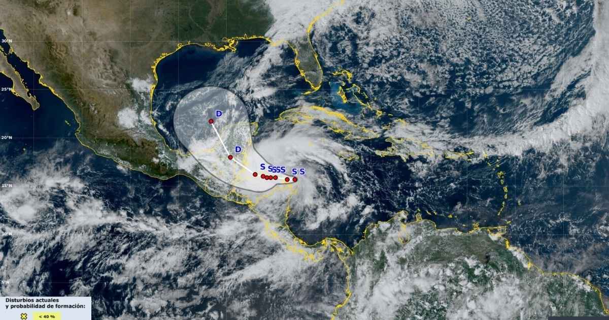 La imagen muestra el rumbo de la tormenta tropical SARA